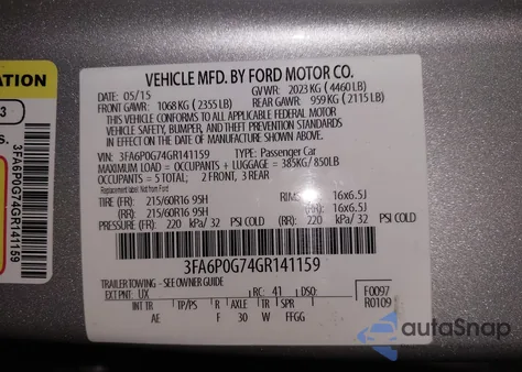 2016 Ford Fusion S z USA, uszkodzony, nr VIN 3FA6P0G74GR141159